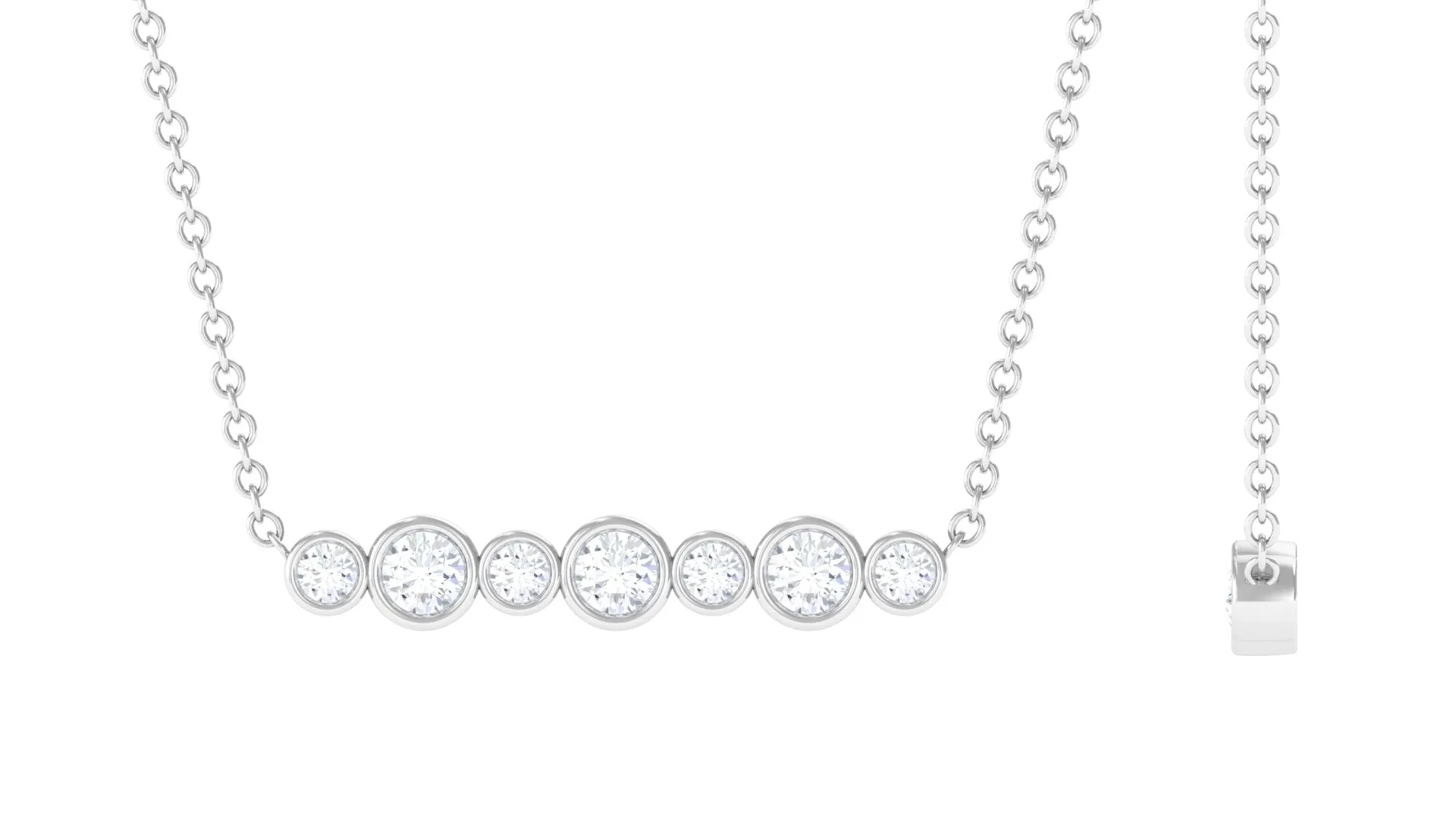 0.25 CT Bezel Set Diamond Seven Stone Horizontal Bar Necklace