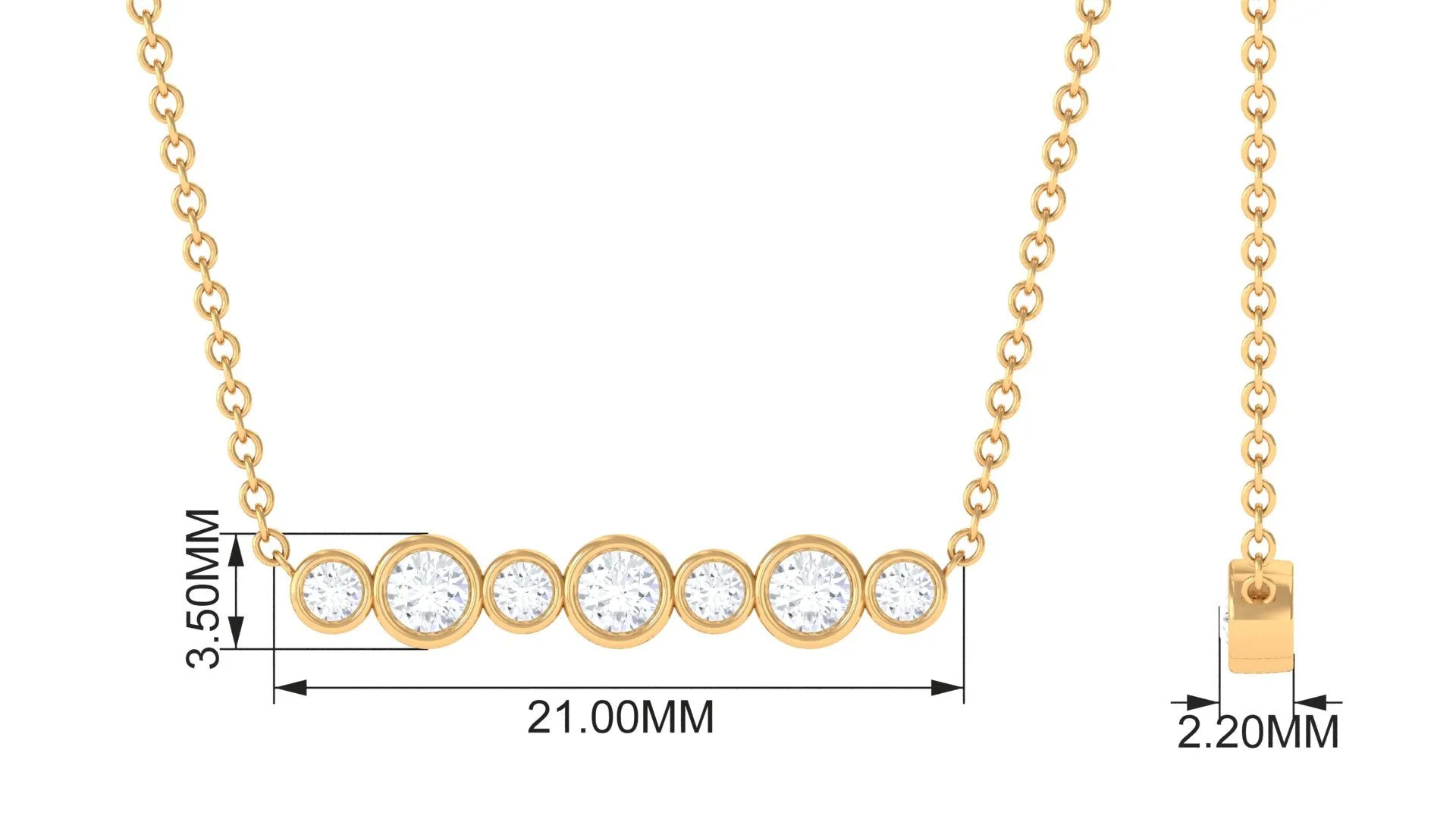 0.25 CT Bezel Set Diamond Seven Stone Horizontal Bar Necklace