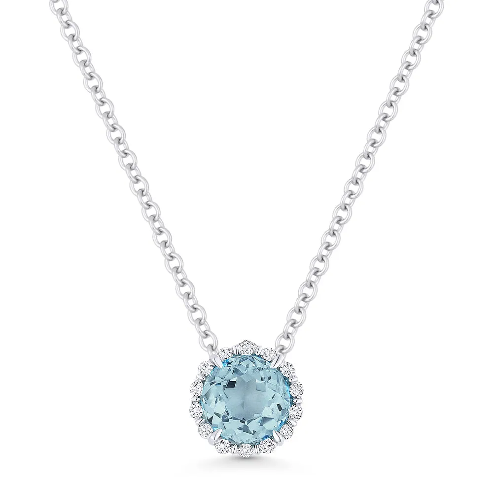 0.50Ct Aquamarine 16"pendant Necklace In 14K White Gold