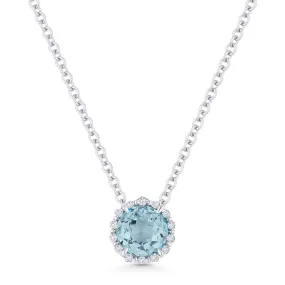 0.50Ct Aquamarine 16"pendant Necklace In 14K White Gold