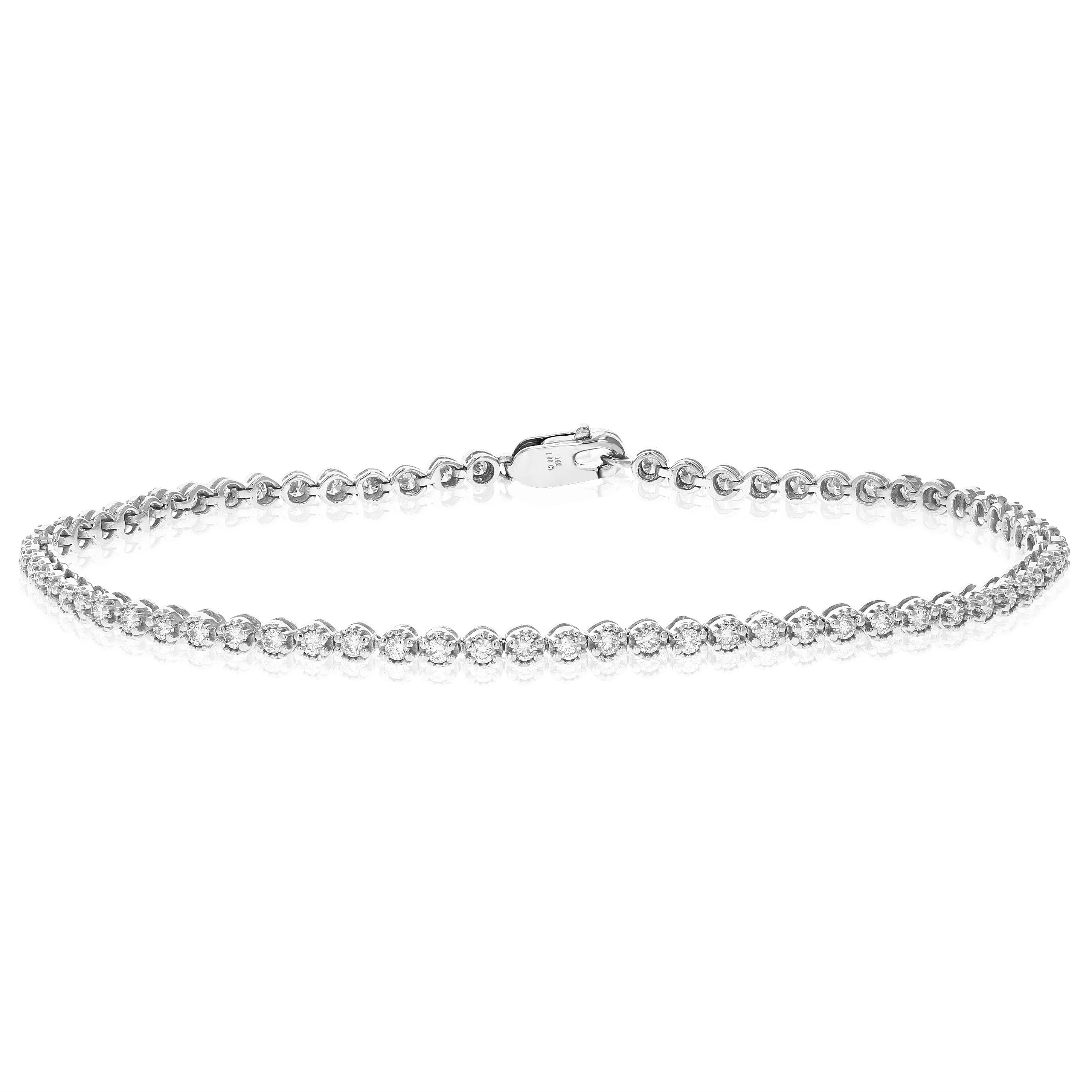 1 cttw 67 Stones Round Diamond Bracelet 14K White Gold Prong Set 7 Inch