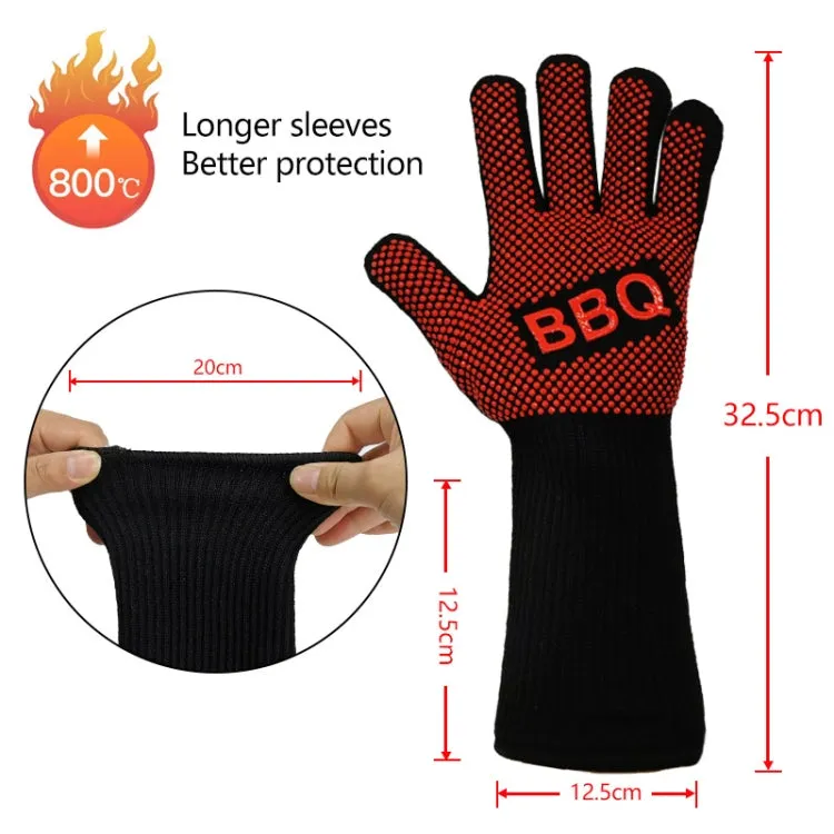 1 Pair High Temperature Resistant Silicone BBQ Gloves  Anti-Scalding Gloves(Middle Flame Black)