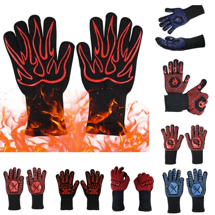 1 Pair High Temperature Resistant Silicone BBQ Gloves  Anti-Scalding Gloves(Middle Flame Black)