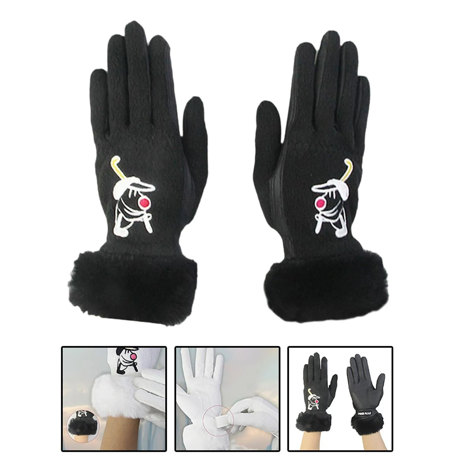 1 Pair of Golf Gloves Winter Training Gloves Mitts for Fishing Biking Hiking Black 21