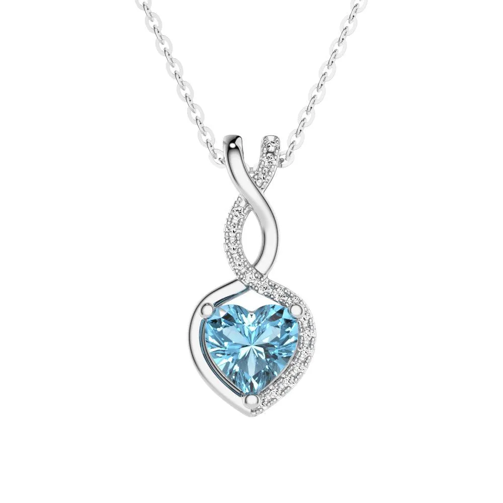 1.05 CT. Aquamarine Infinity Heart Pendant with Diamonds