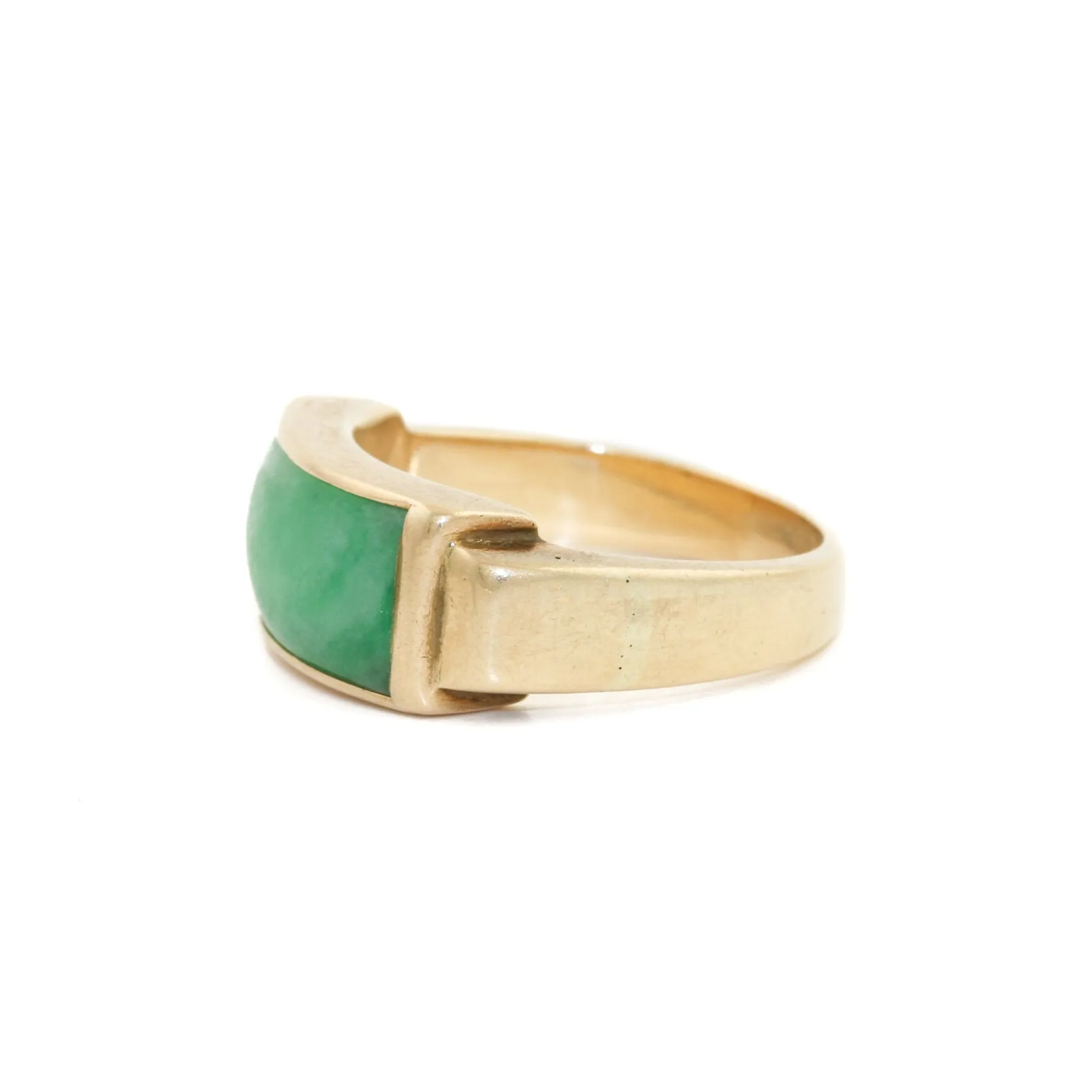 10k Gold x Green Jade Rectangle Signet Band