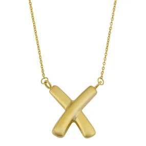 10K Yellow Gold Fancy X Pendant Necklace, 17"