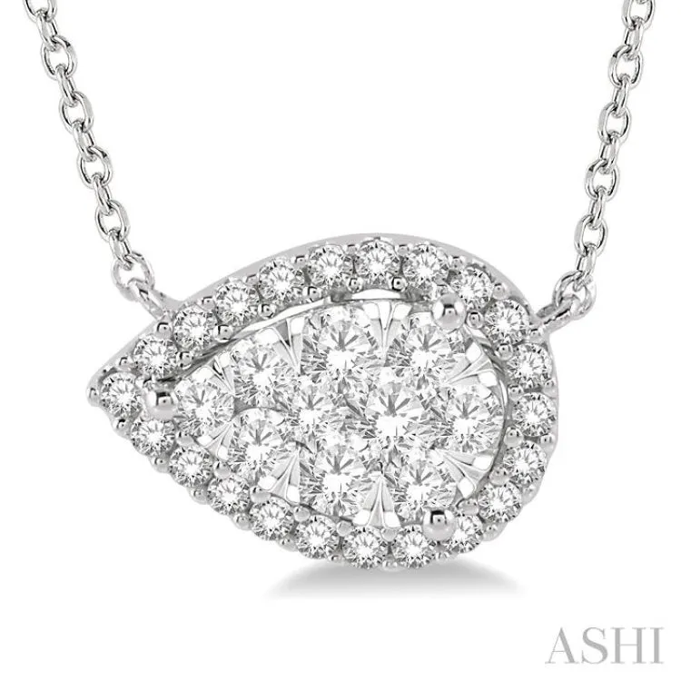 1/2 ctw Pear Shape Round Cut Diamond Lovebright Necklace in 14K White Gold