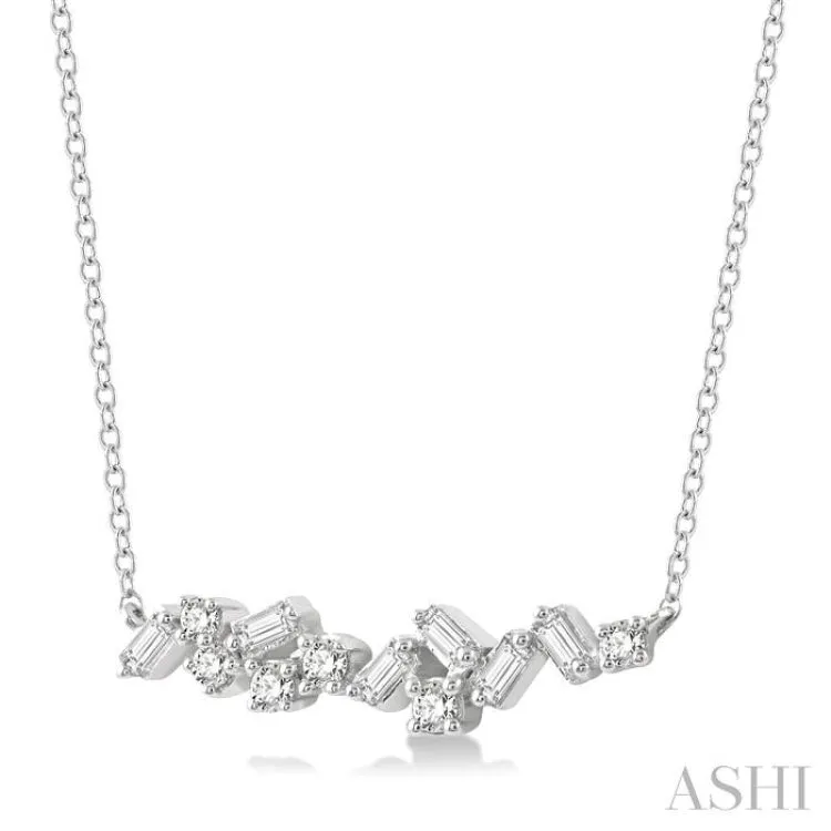 1/3 ctw Baguette and Round Cut Diamond Scatter Necklace in 14K White Gold