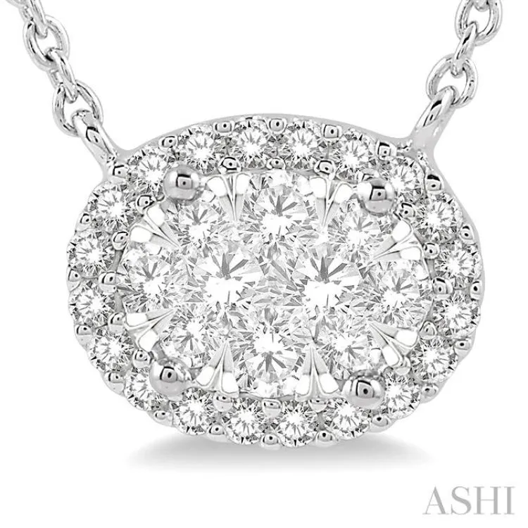 1/3 ctw Oval Shape Round Cut Diamond Lovebright Necklace in 14K White Gold