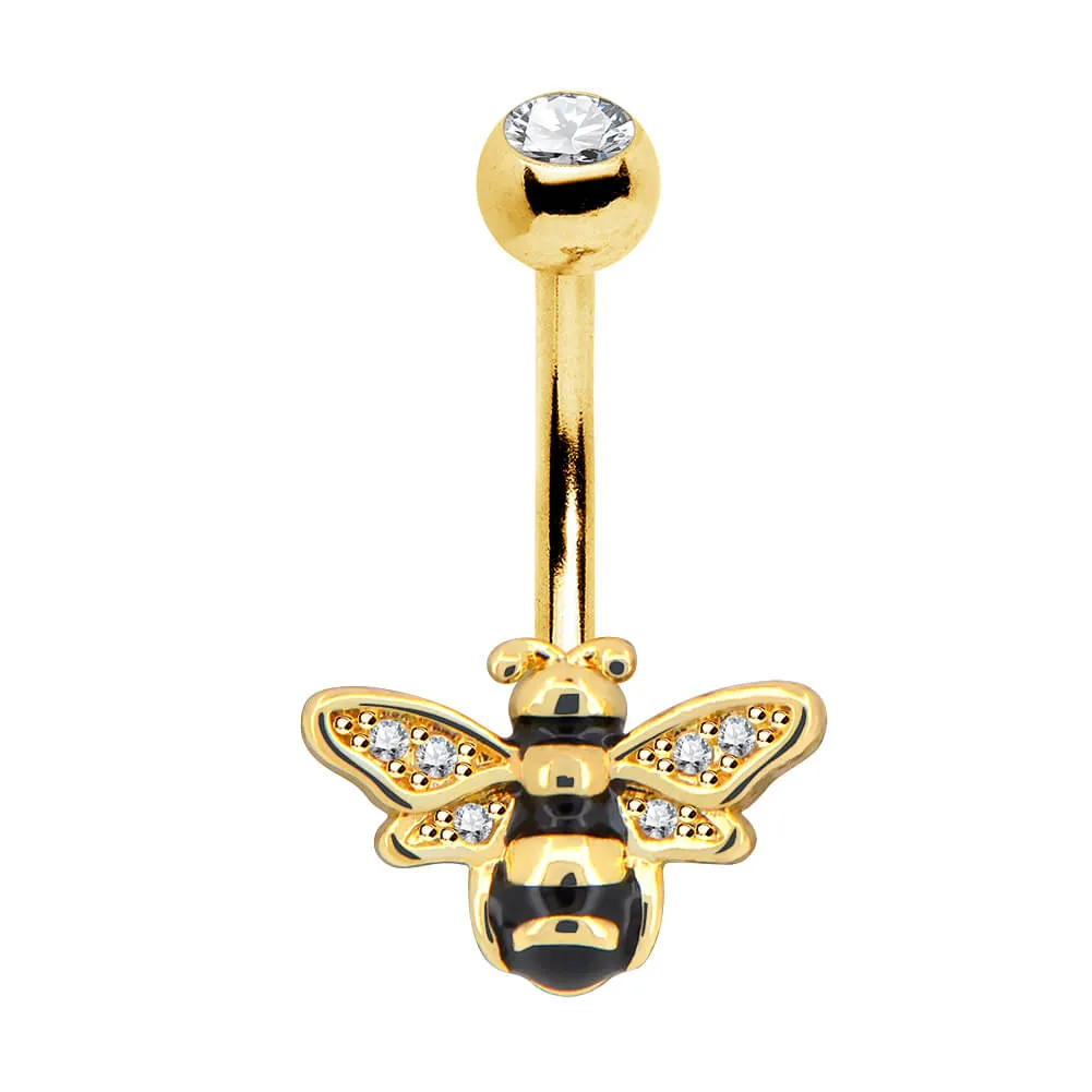 14G Golden Bee Belly Button Ring Stainless Steel Body Jewelry