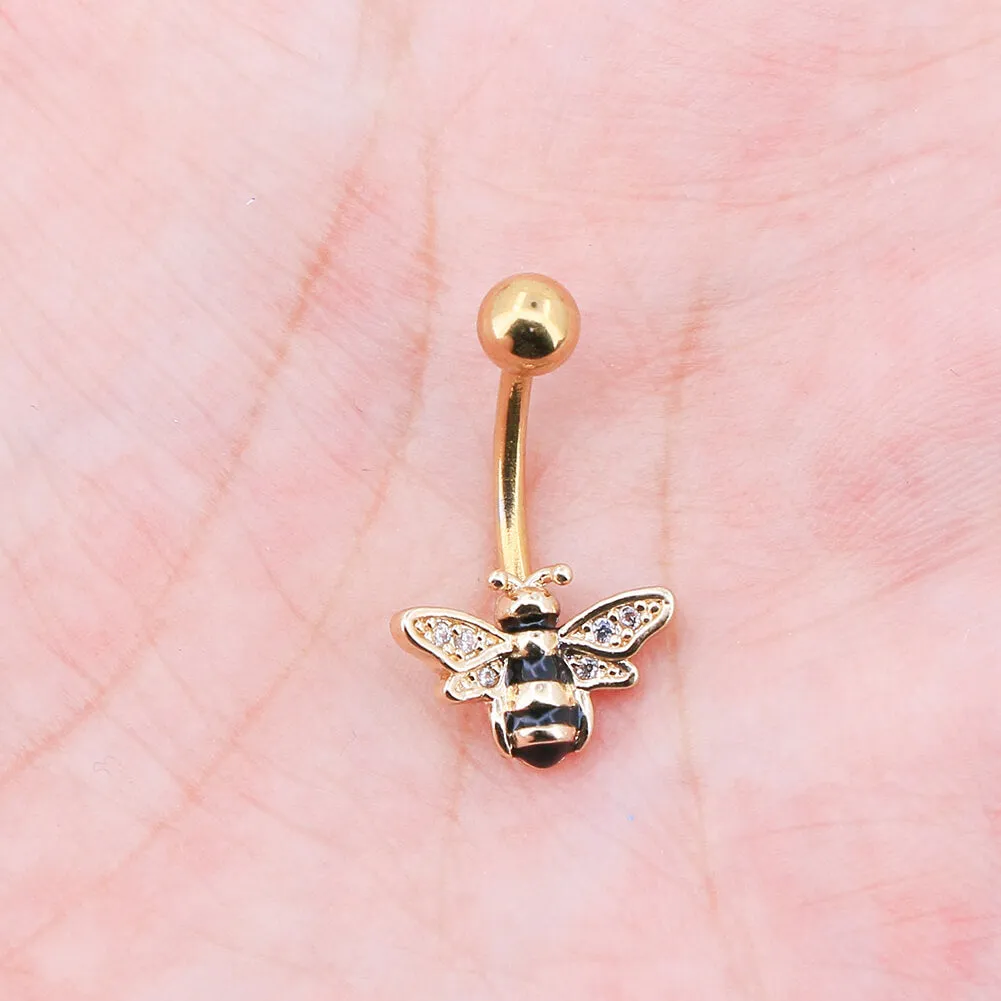 14G Golden Bee Belly Button Ring Stainless Steel Body Jewelry