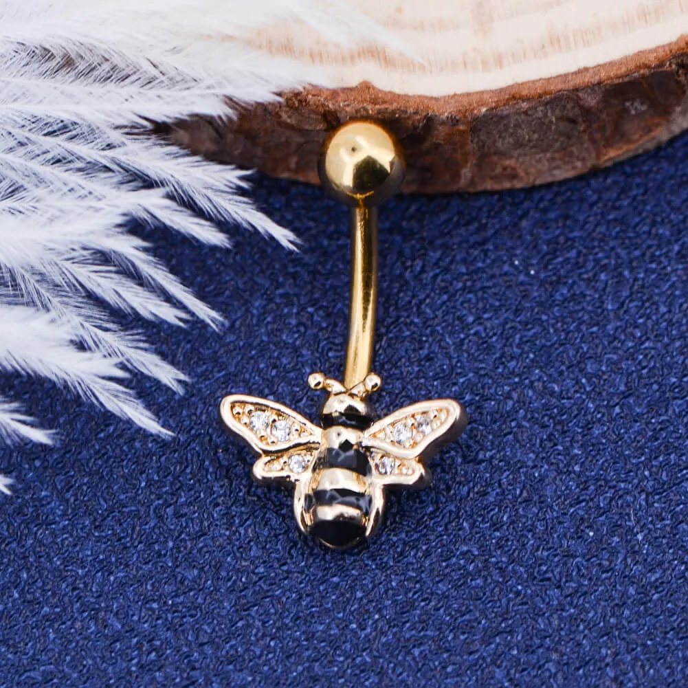 14G Golden Bee Belly Button Ring Stainless Steel Body Jewelry