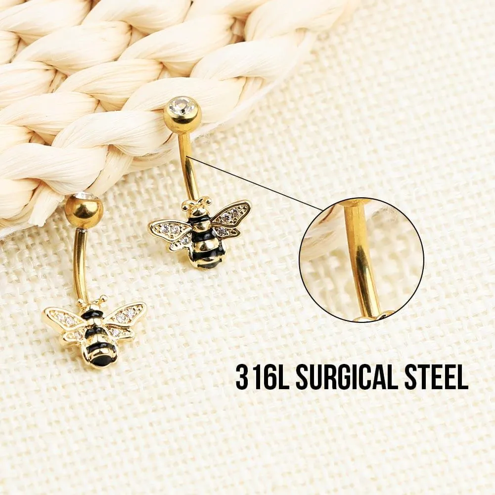 14G Golden Bee Belly Button Ring Stainless Steel Body Jewelry