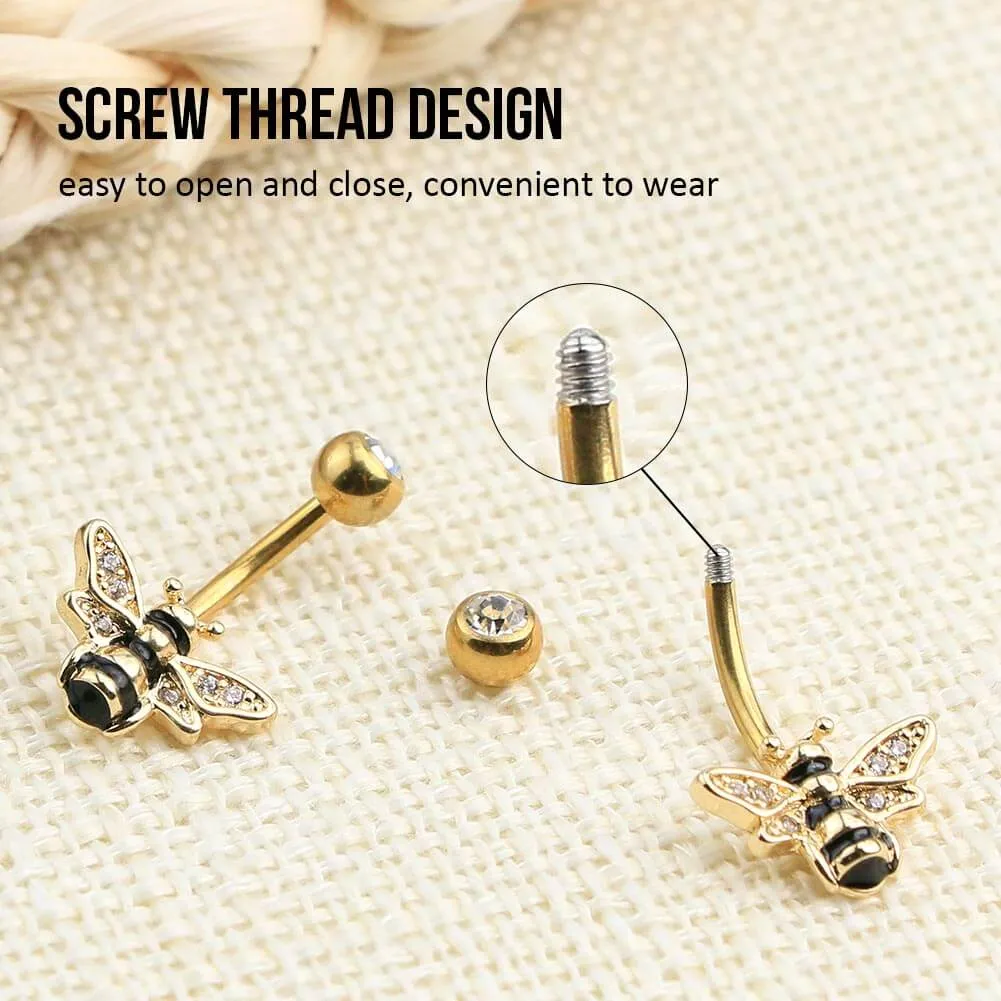 14G Golden Bee Belly Button Ring Stainless Steel Body Jewelry