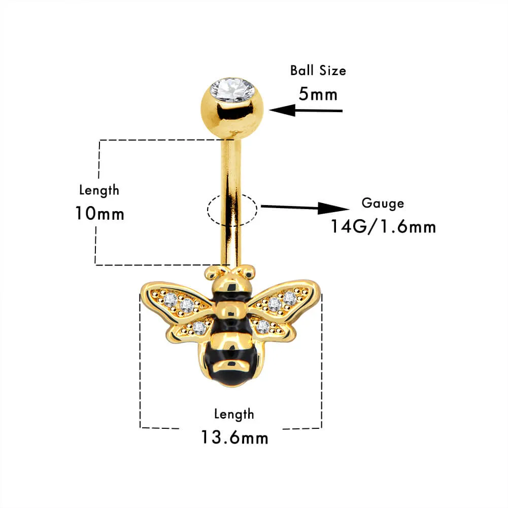 14G Golden Bee Belly Button Ring Stainless Steel Body Jewelry