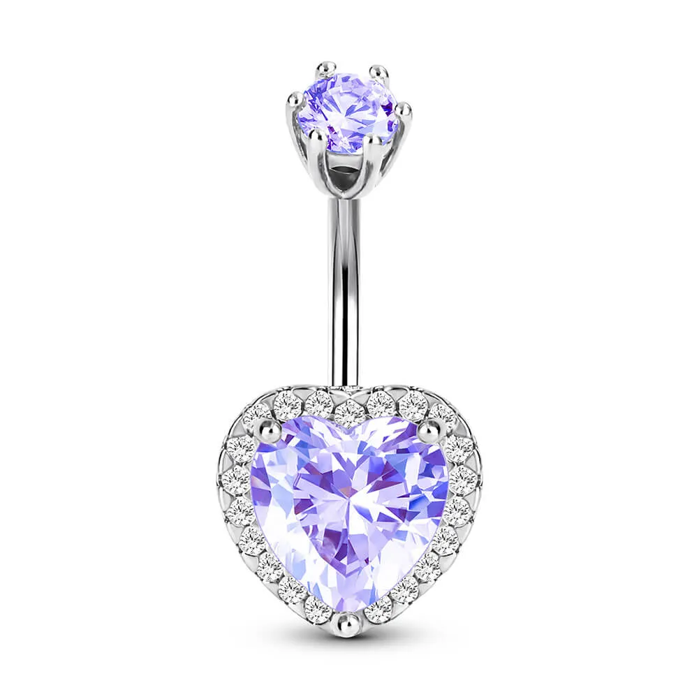 14G Purple&Pink Heart-shaped CZ Belly Button Ring