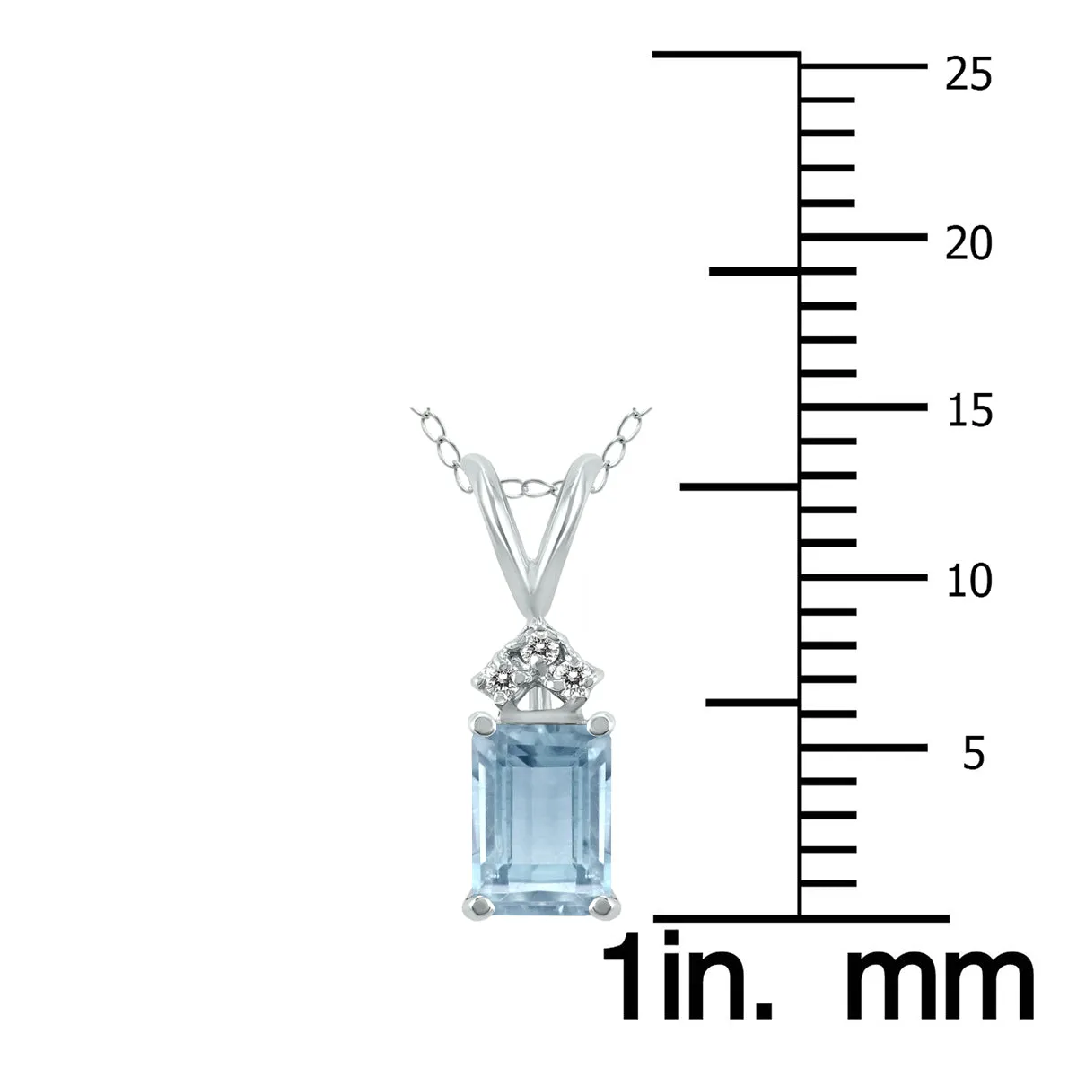 14K  6X4Mm Emerald Shaped Aquamarine And Three Stone Diamond Pendant