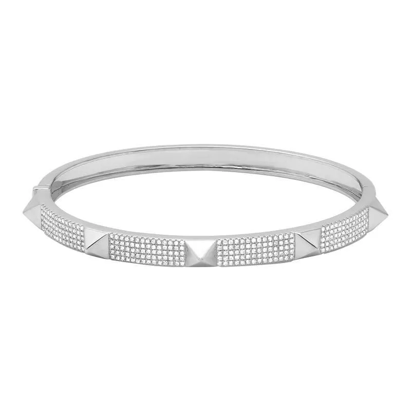 14K Gold 5-Row Diamond Pave Pyramid Stud Bangle