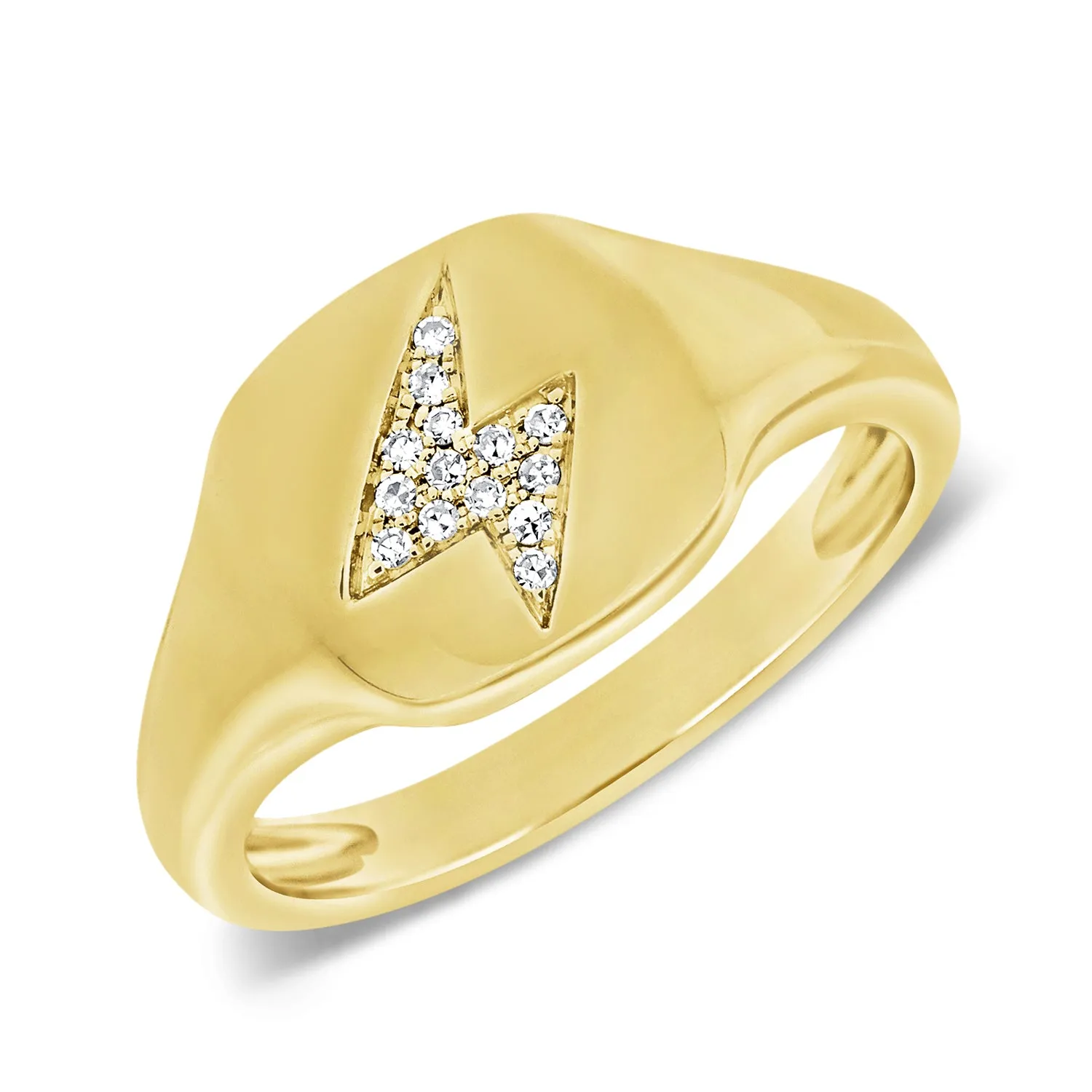 14k Gold & Diamond Lightning Bolt Signet Ring- 0.04ct.