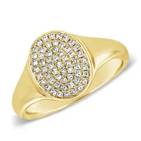 14k Gold & Diamond Oval Signet Ring - 0.16ct