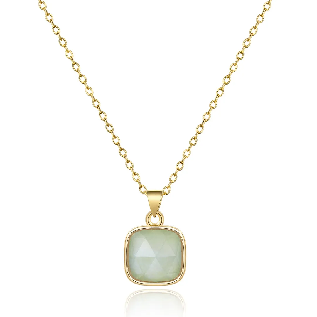 14K Gold Healing Crystal Necklace Natural Energy Stone Pendant Necklace - Aquamarine