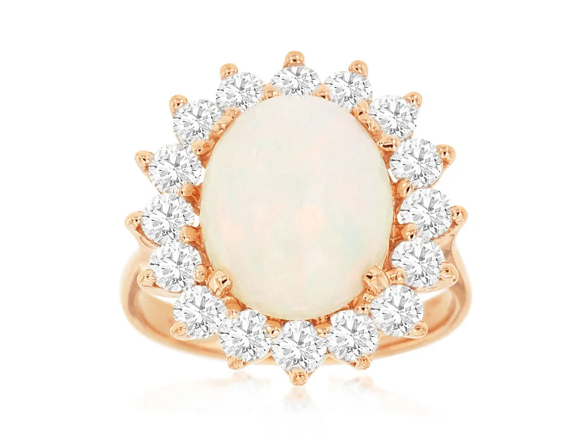 14K Rose Gold Opal and Diamond Ring