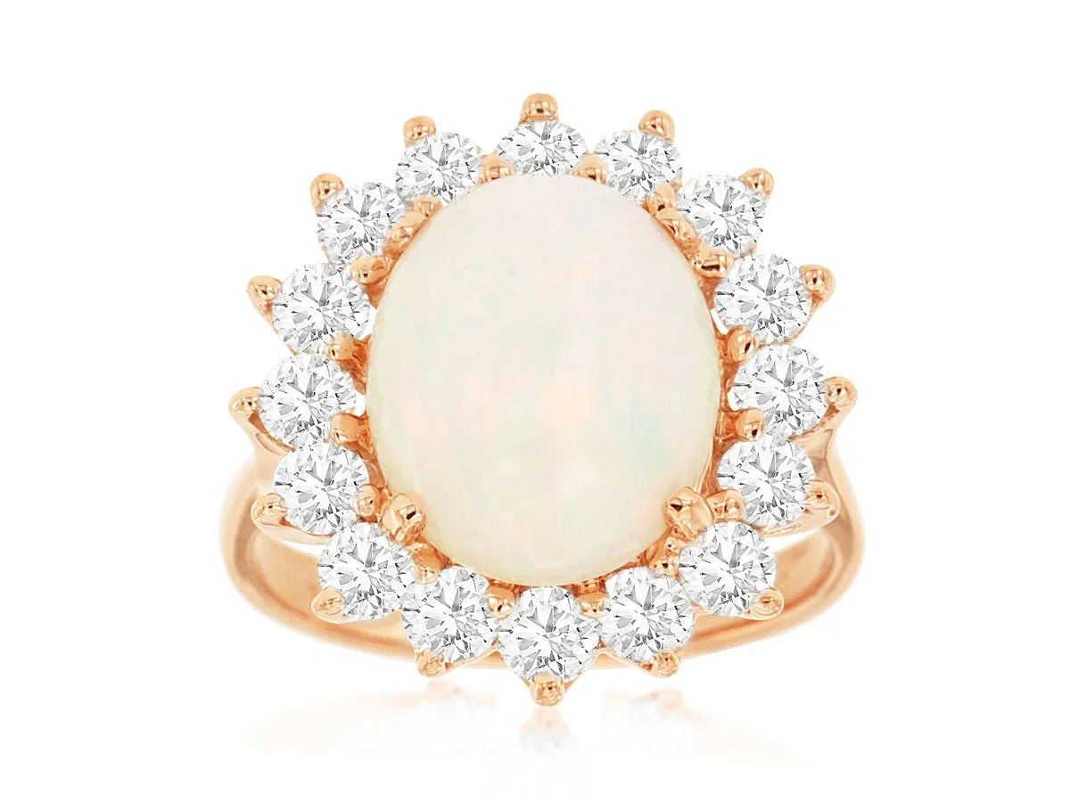 14K Rose Gold Opal and Diamond Ring