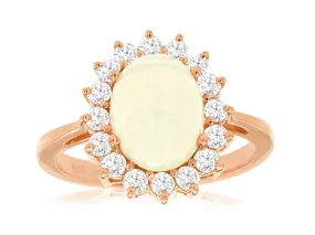 14K Rose Gold Oval Opal with Diamond Halo Ring