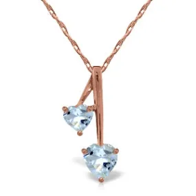 14K Solid Rose Gold Hearts Necklace w/ Natural Aquamarine