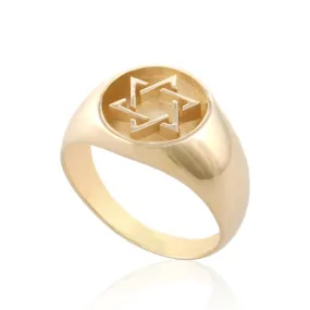 14K Stunning Yellow Gold Star Of David Amulet Ring