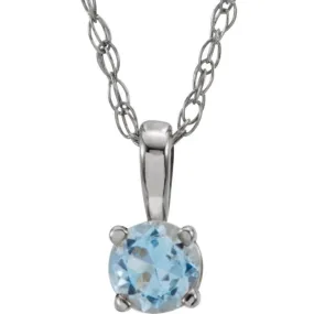 14K White 3 mm Imitation Aquamarine Youth Solitaire 14" Necklace