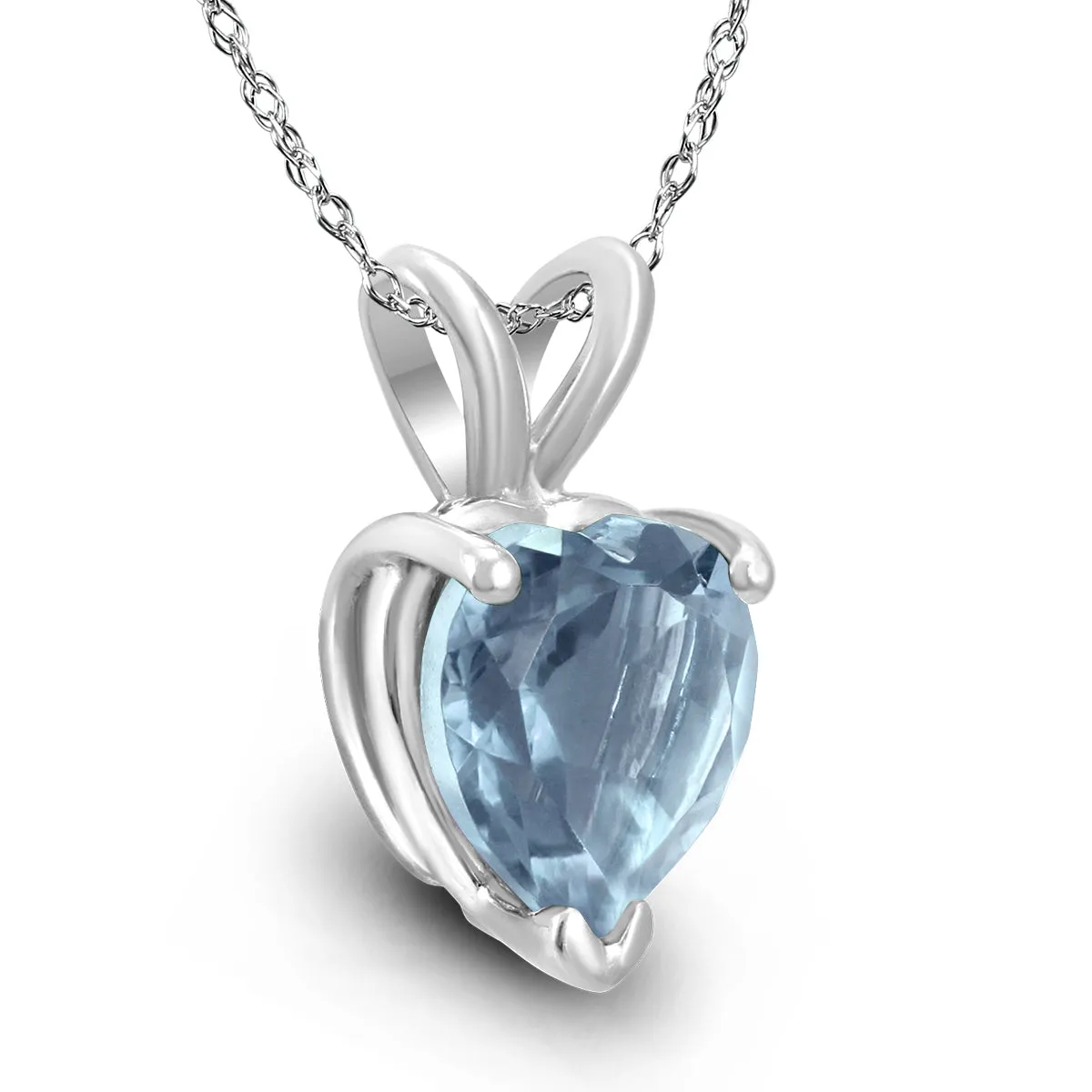 14K White Gold 4MM Heart Aquamarine Pendant