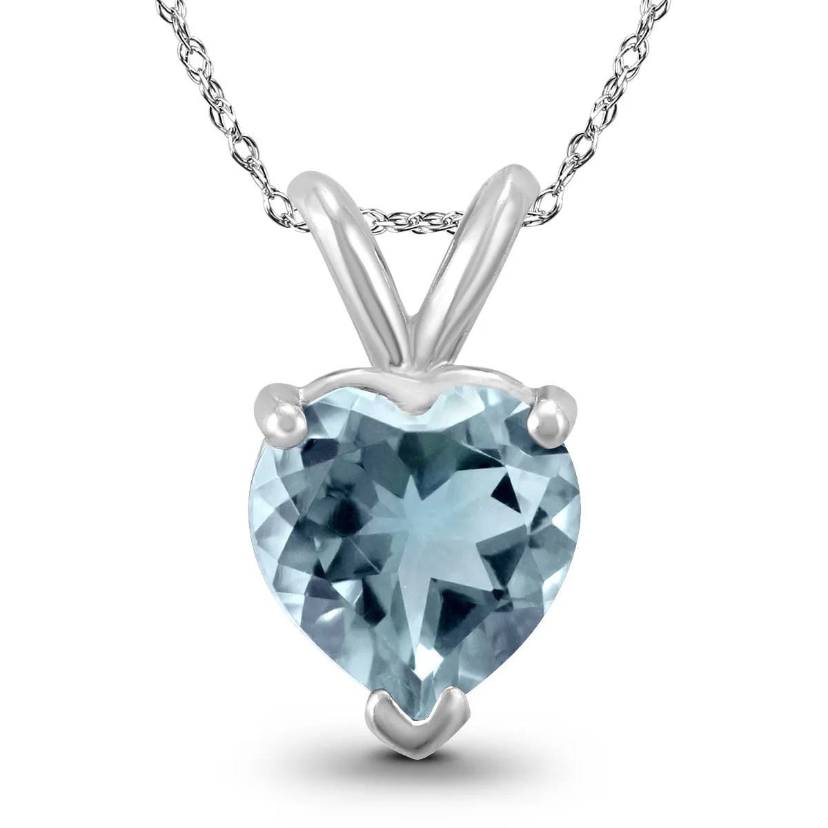 14K White Gold 4MM Heart Aquamarine Pendant