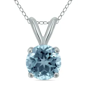 14K White Gold 4Mm Round Aquamarine Pendant