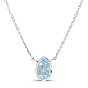 14K White Gold 6x4mm Pear Shaped Aquamarine Birthstone Necklace