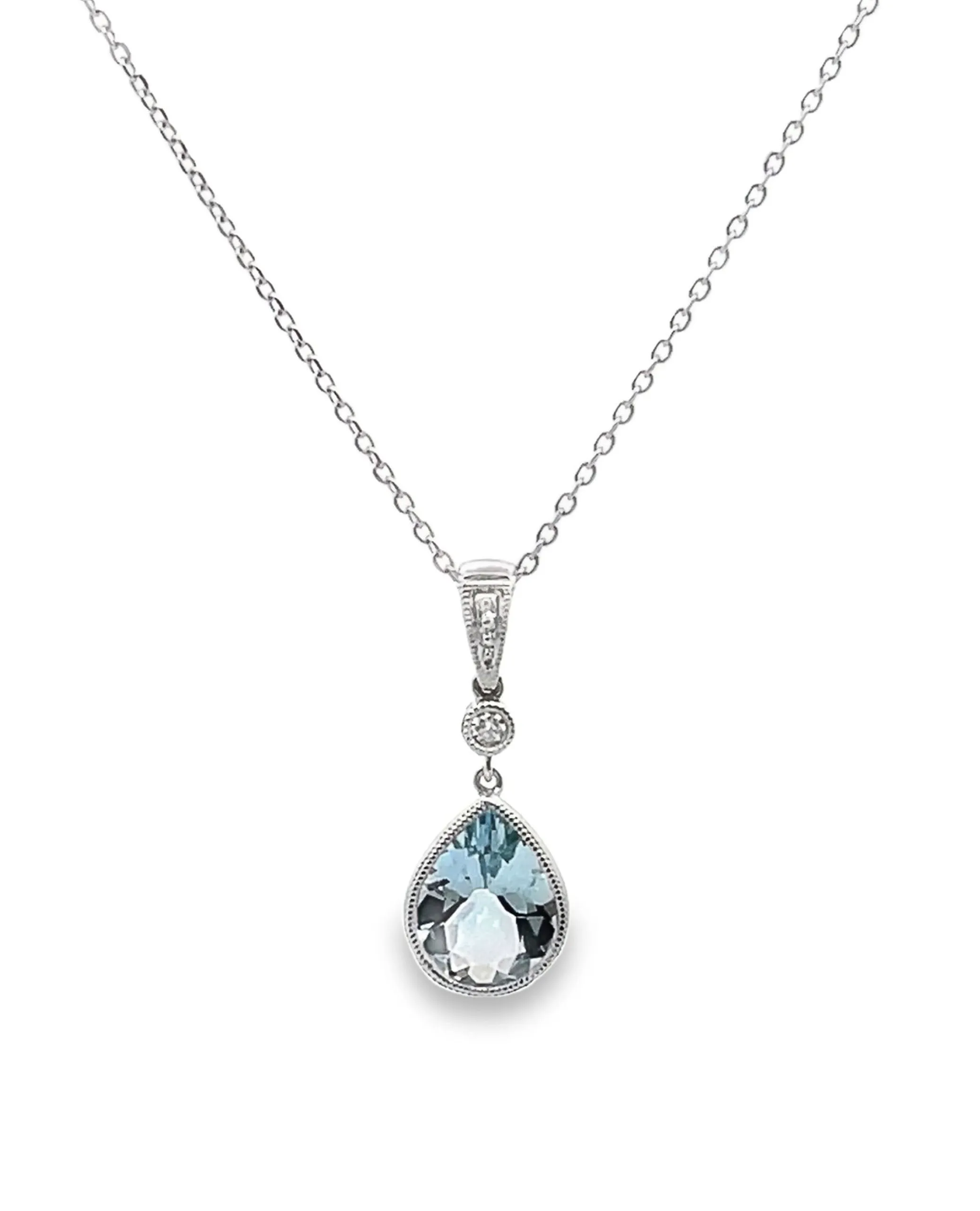 14K White Gold Aquamarine Pendant