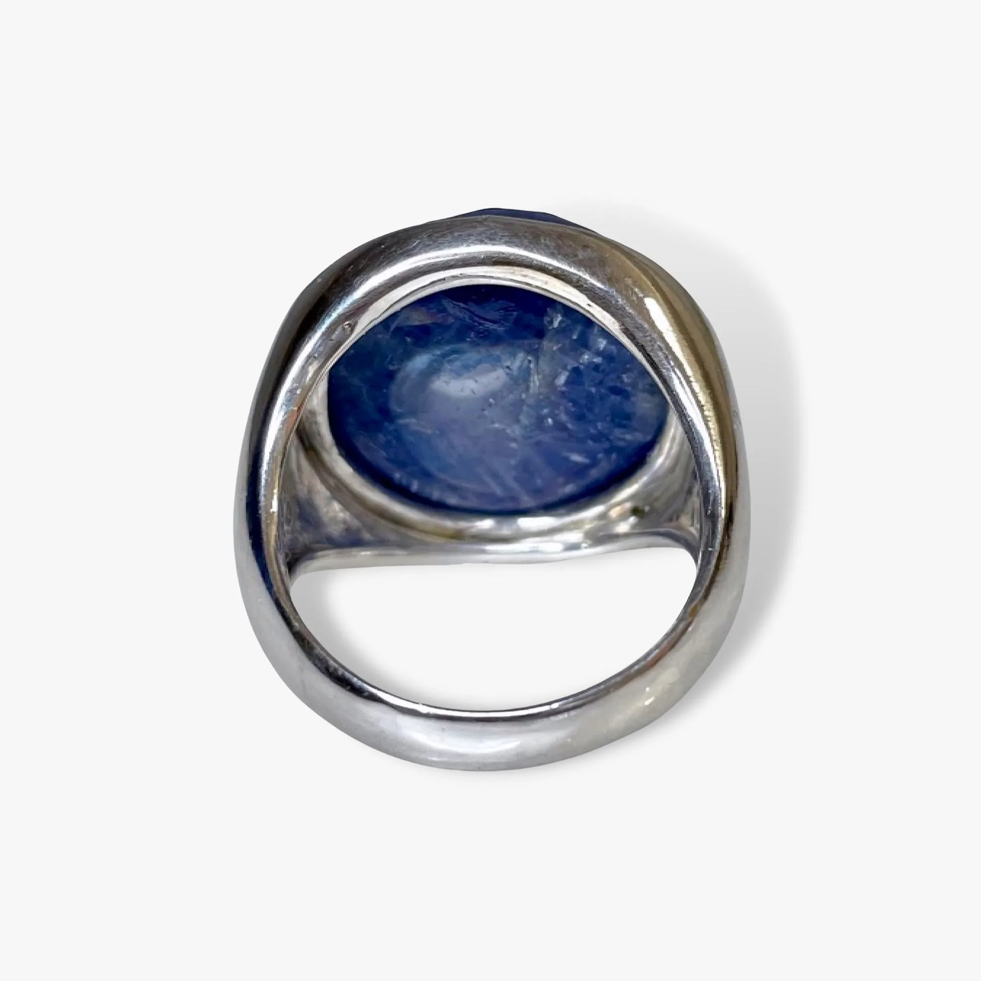 14k White Gold Carved Blue Sapphire Diamond Halo Vintage Signet Ring