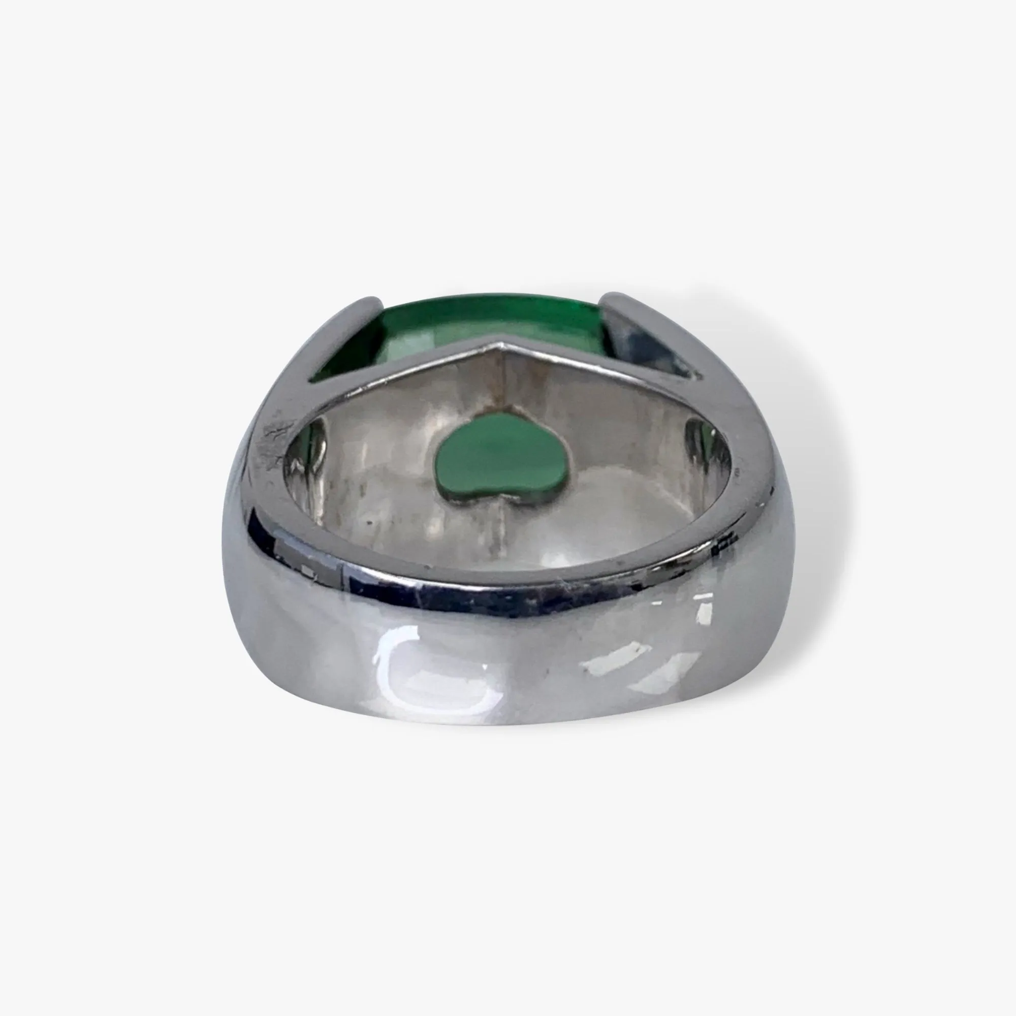 14k White Gold Cushion-Shaped Green Tourmaline Vintage Signet Ring