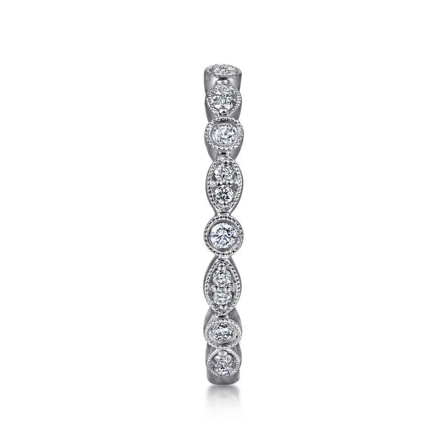 14K White Gold Marquise and Round Station Diamond Ring