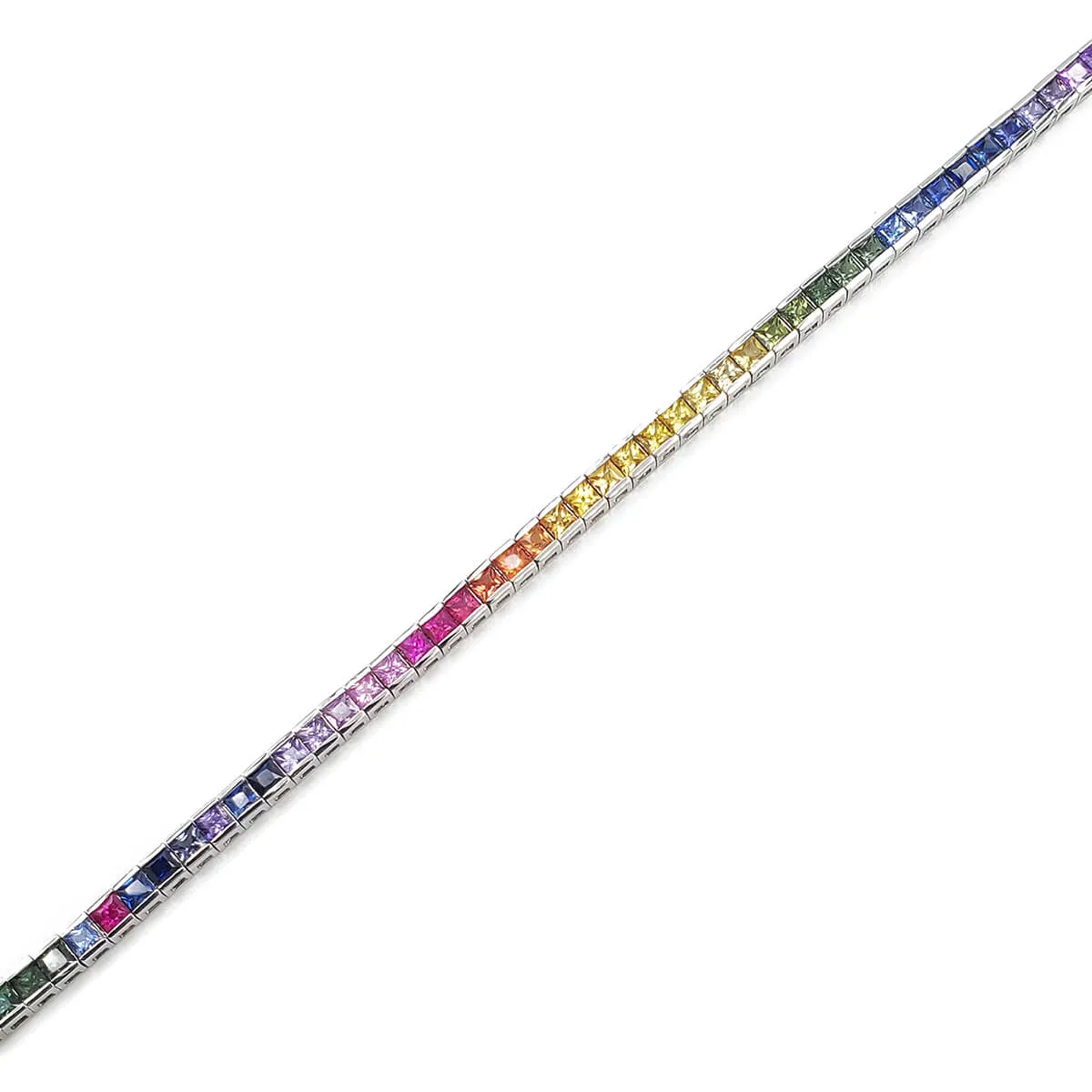 14K White Gold Rainbow Sapphire Line Bracelet