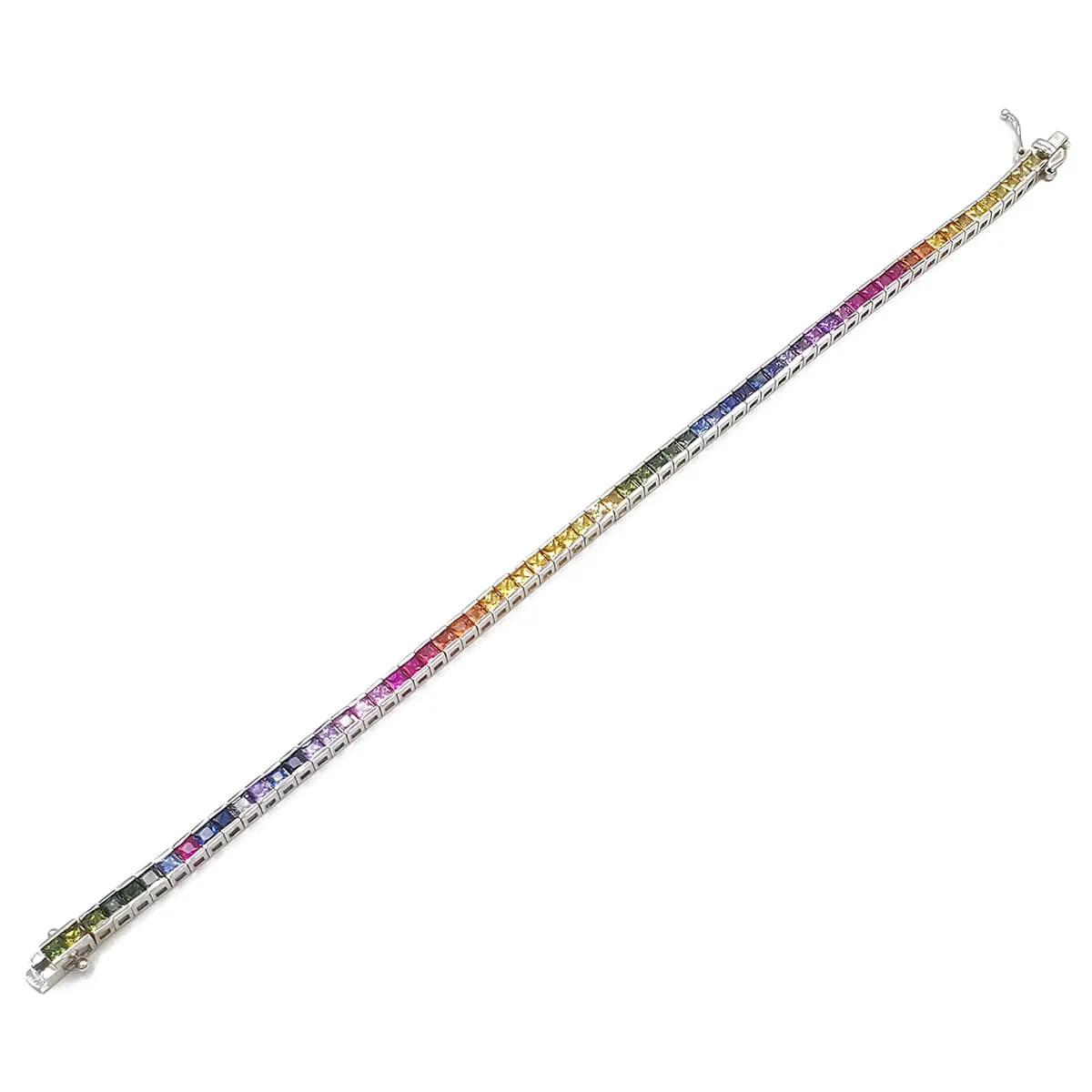 14K White Gold Rainbow Sapphire Line Bracelet