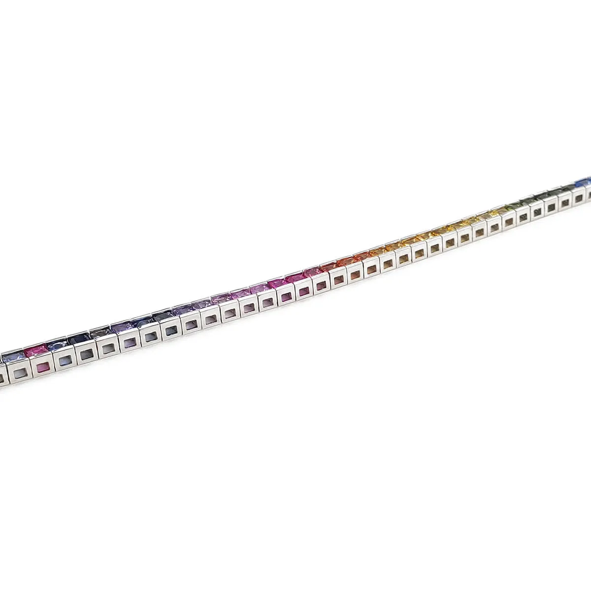 14K White Gold Rainbow Sapphire Line Bracelet