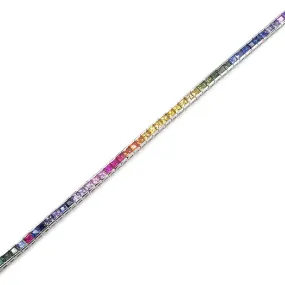 14K White Gold Rainbow Sapphire Line Bracelet