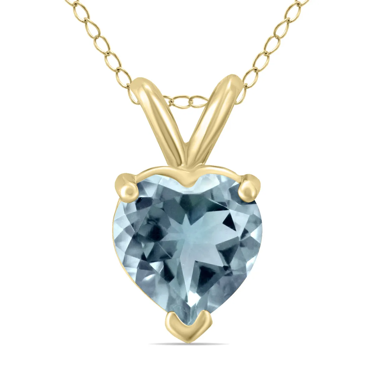 14K Yellow Gold 5Mm Heart Aquamarine Pendant