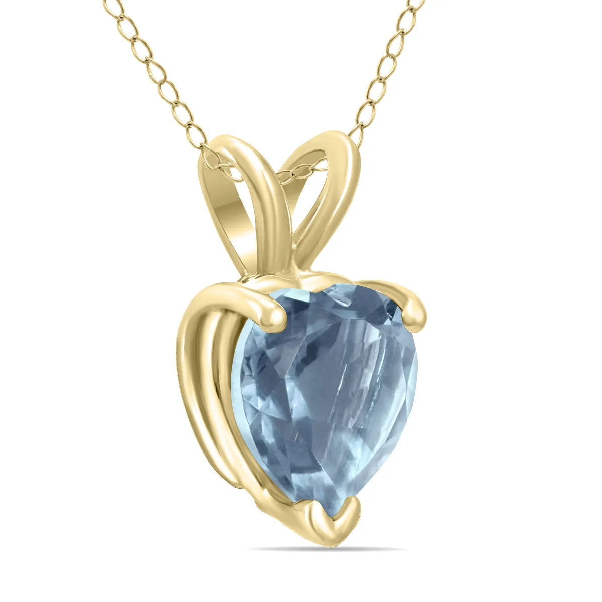 14K Yellow Gold 5Mm Heart Aquamarine Pendant