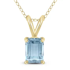 14K Yellow Gold 5X3Mm Emerald Shaped Aquamarine Pendant