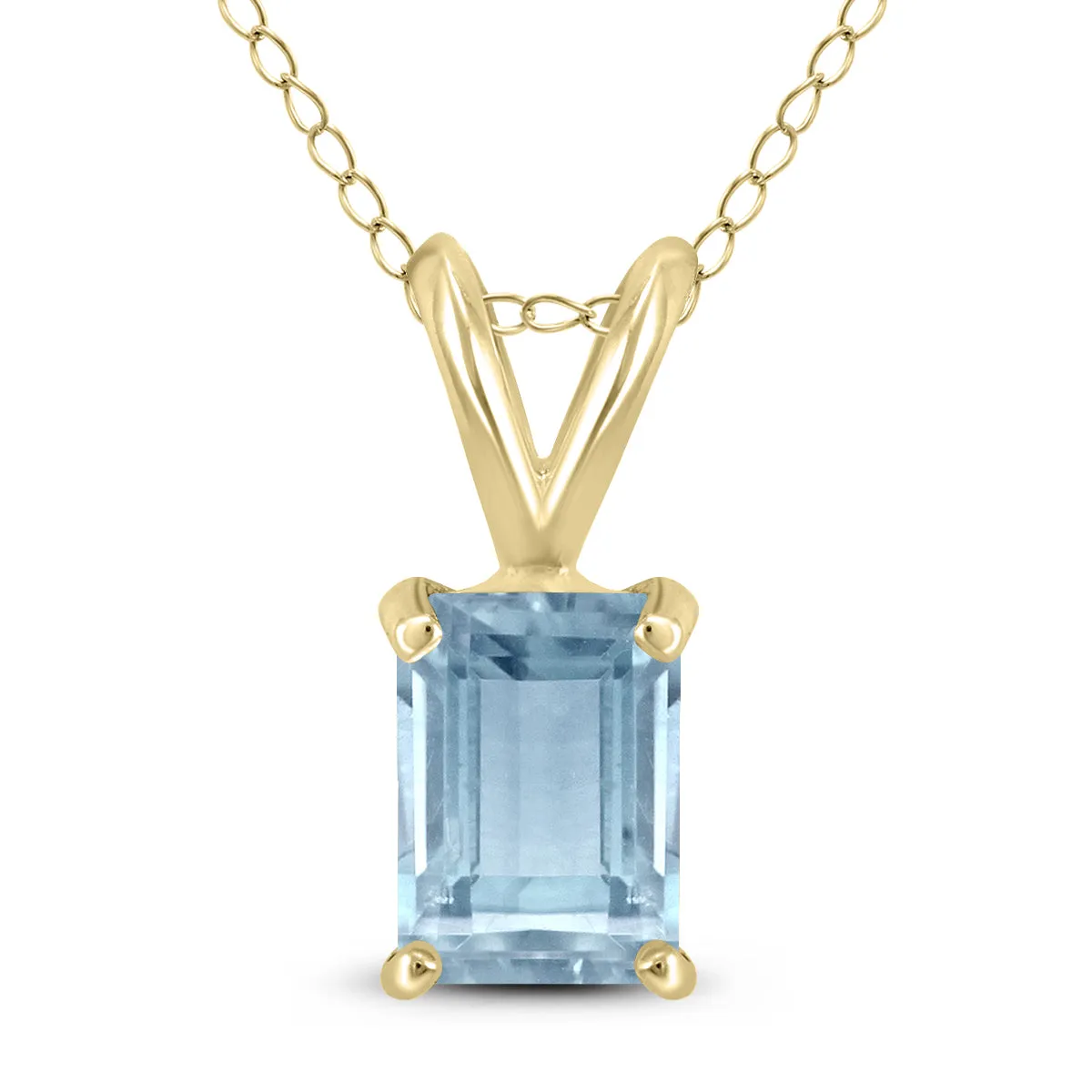 14K Yellow Gold 5X3Mm Emerald Shaped Aquamarine Pendant