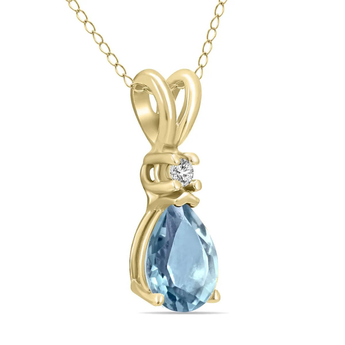 14K Yellow Gold 5X3Mm Pear Aquamarine And Diamond Pendant