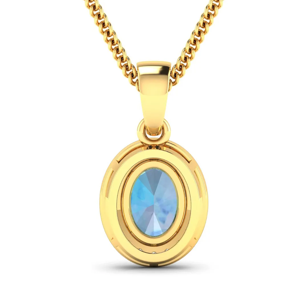 14K Yellow Gold Aquamarine Pendant with White Diamonds